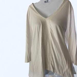 Adrianna  Papell Cream long sleeve V-neck top with trim detail XL